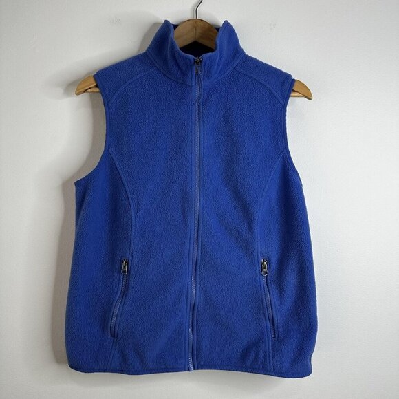 LL Bean Vest Womens Medium Blue Fleece Full Zip Outdoor Hiking Sleeveless Jacket - Picture 1 of 7
